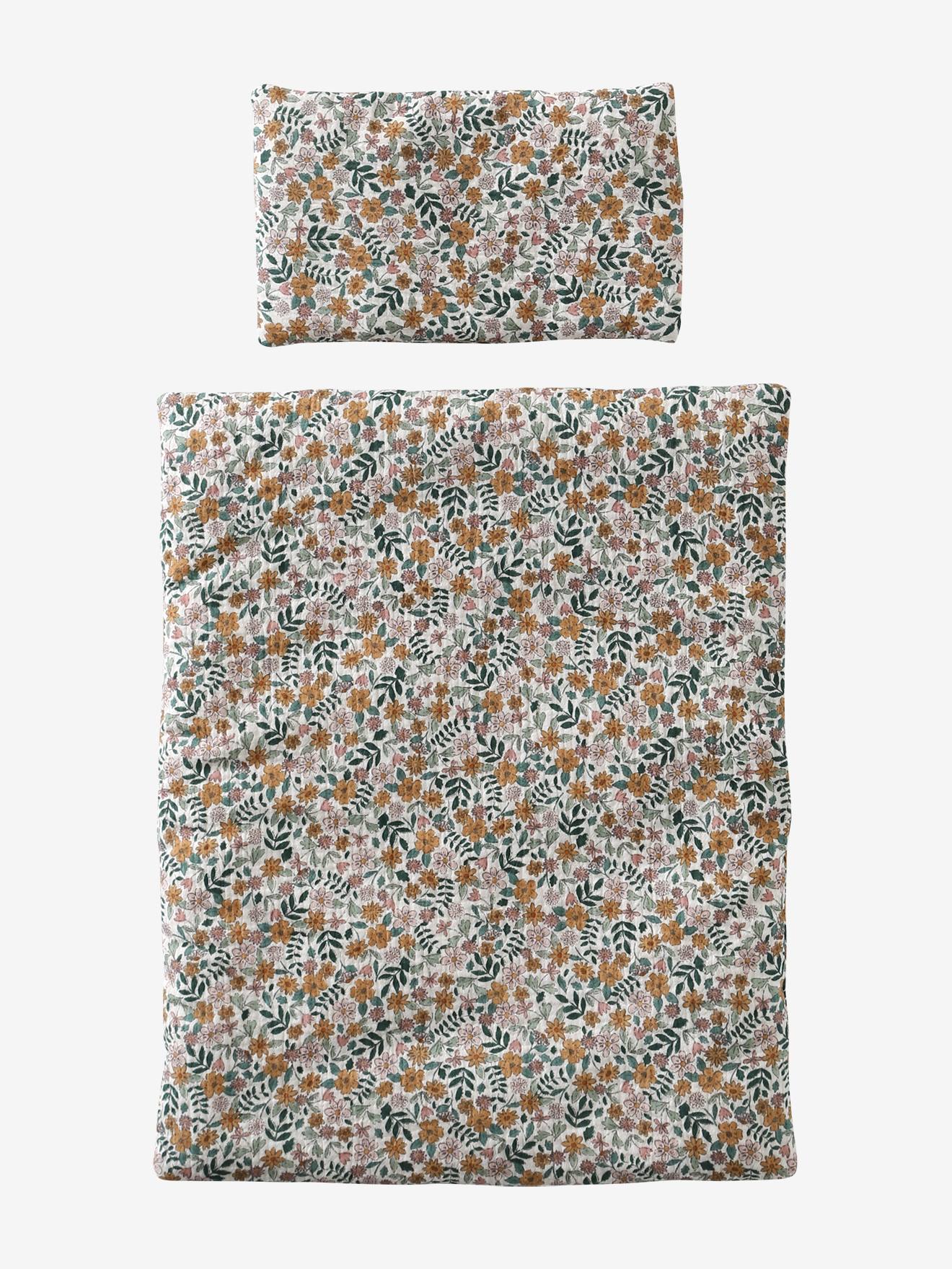Couette + oreiller poupon en gaze de coton retro flower