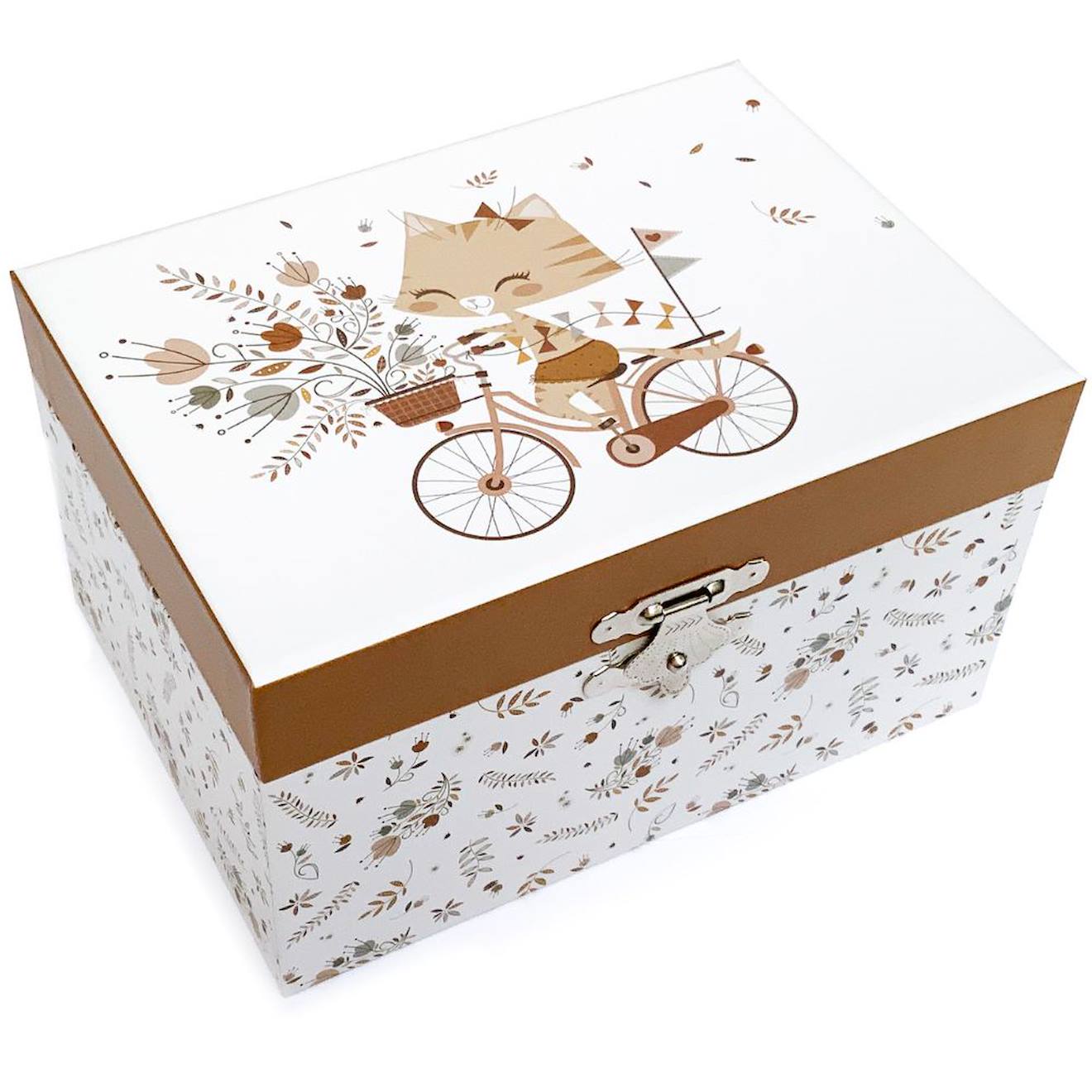Boîte À Bijoux Musicale Chat Dans La Prairie Lutin Petit Pois Beige, Marron, Vert