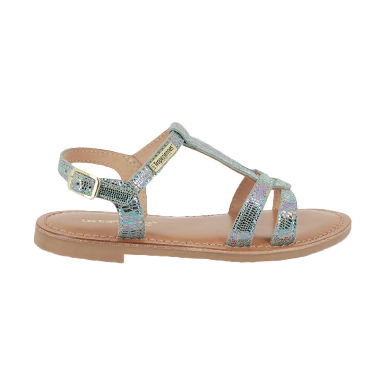 Sandales En Cuir À Brides Bleu Hologram
