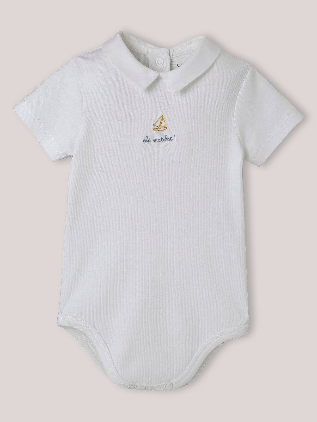 Body Brodé En Coton Biologique Blanc Pur