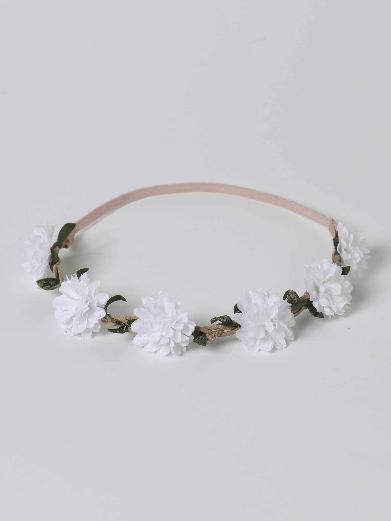Bandeau Élastiqué Fleurs Fille Blanc