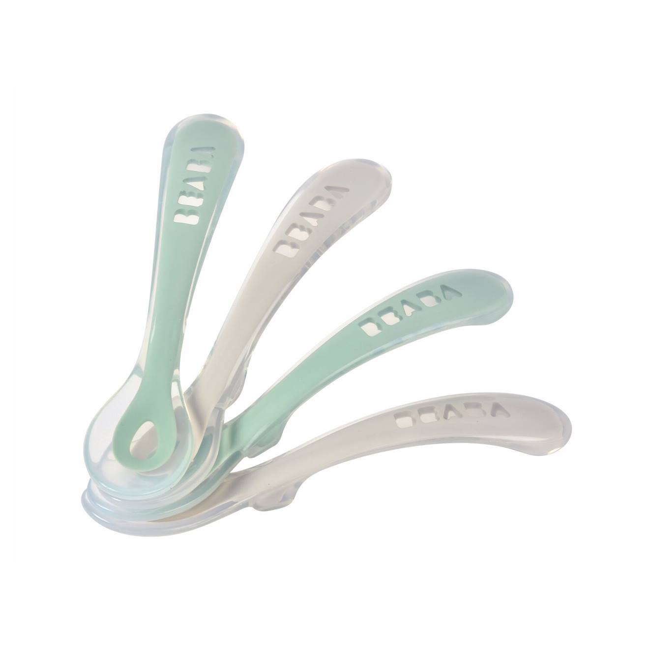 Lot De 4 Cuillères Silicone 2ème Âge Gris/vert