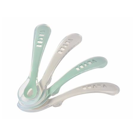 Béaba - Lot De 4 Cuillères Silicone 2ème Âge Gris/vert