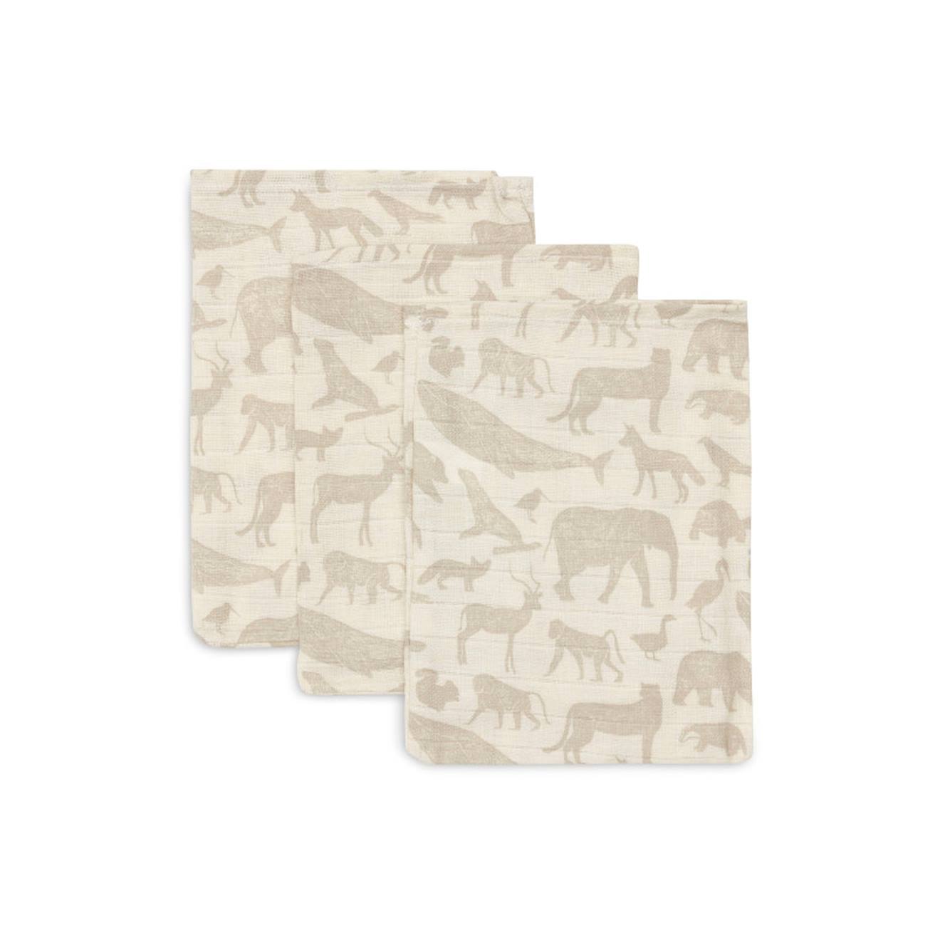 Gants De Toilette En Gaze De Coton Animaux (3 Pcs) Nougat