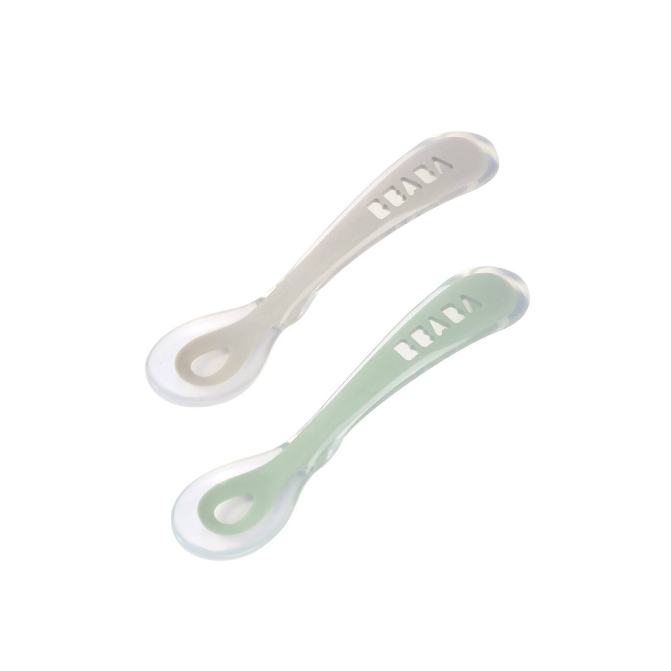 Lot De 2 Cuillères Silicone 2ème Âge Gris/vert