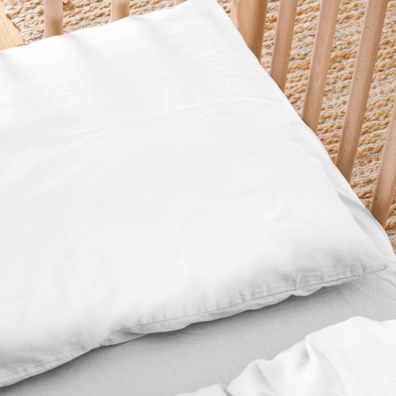 Taie D'oreiller Satin De Coton Bio Lavé Blanc Craie