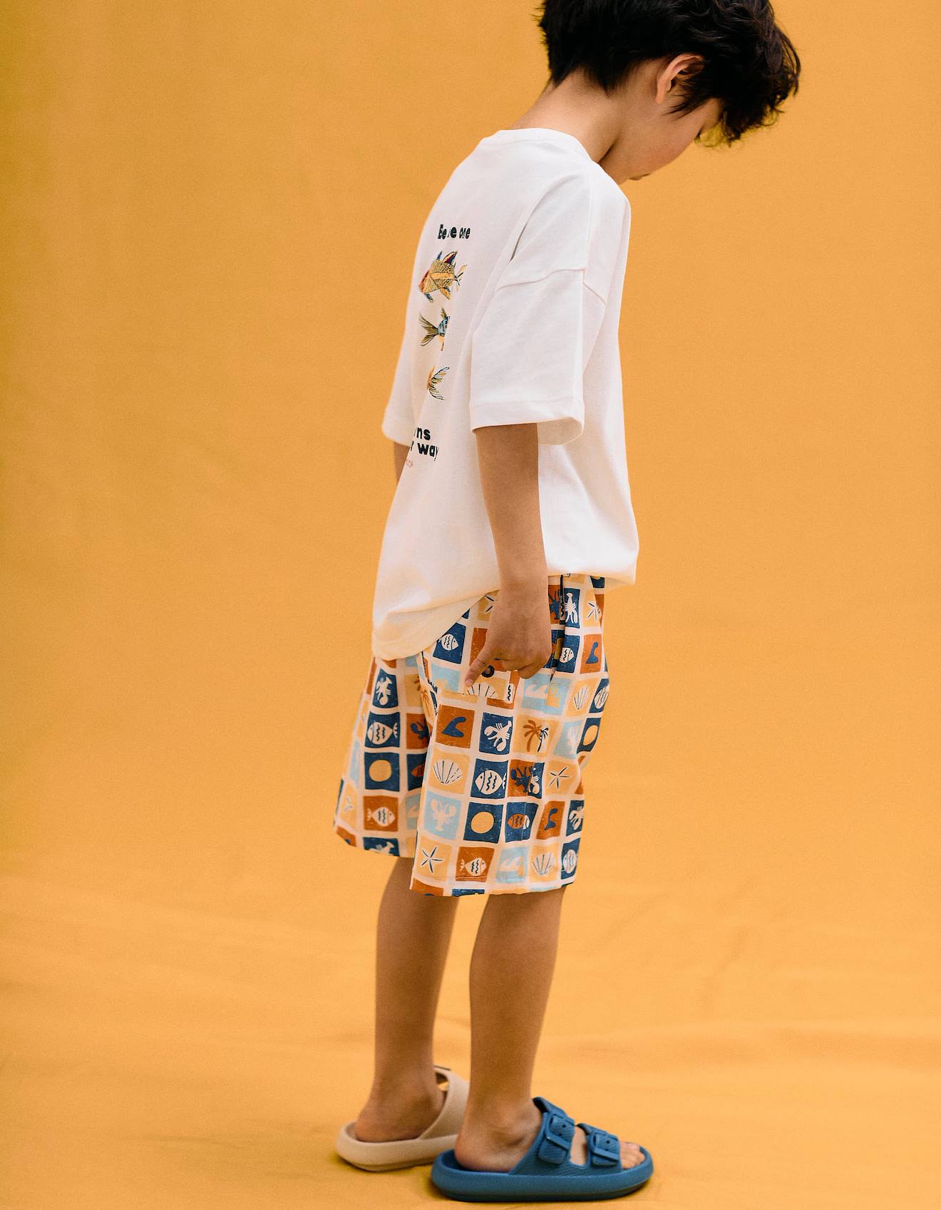 Short De Bain Avec Motif Bleu