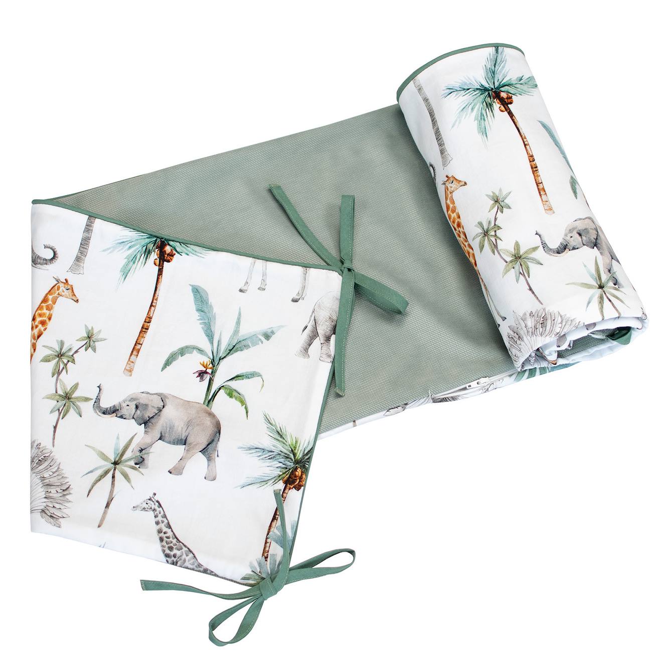 Housse Pour Tour De Lit Réversible Safari Safari, Vert, Gris, Blanc