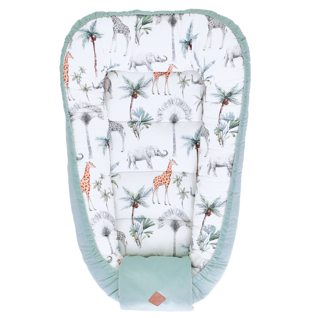 Cocon Bébé Matelassé Nid Réducteur De Lit Safari, Vert, Gris, Blanc