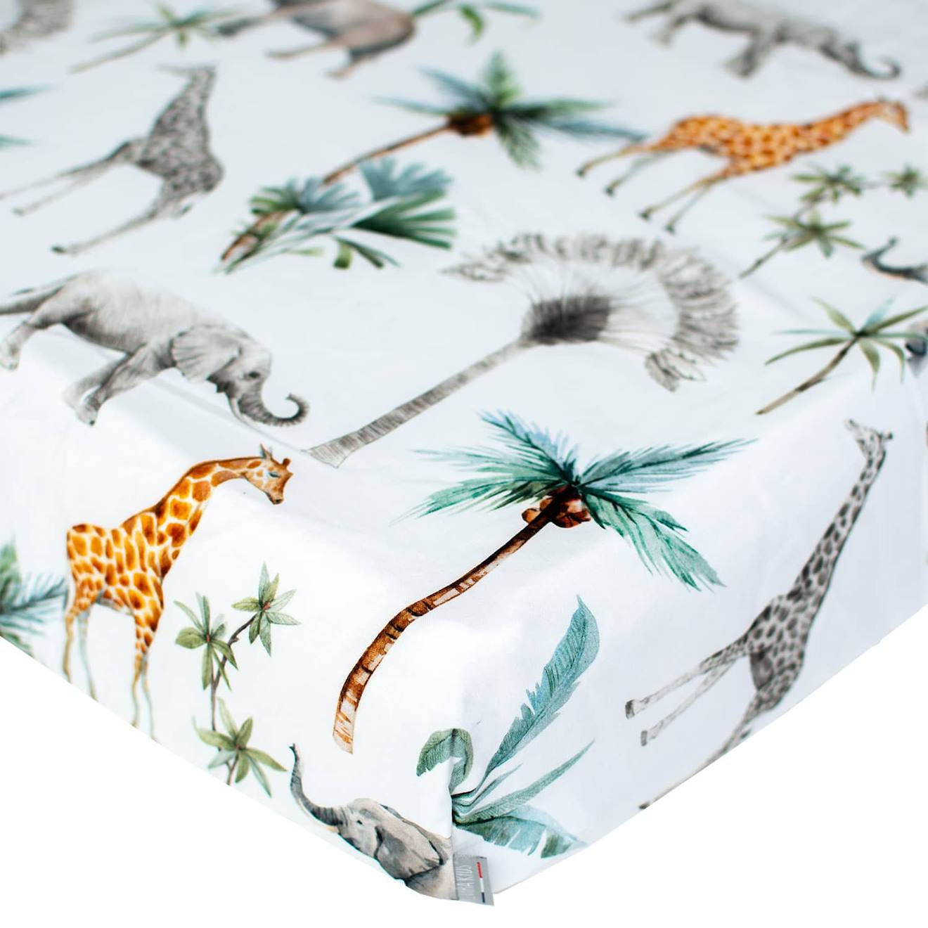 Drap-housse En Satin De Coton Safari Safari, Vert, Gris, Blanc