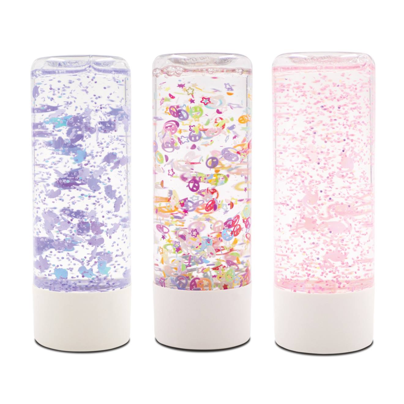 3 Bouteilles Sensorielles Paillettes Smiley, Flamants Roses, Licorn