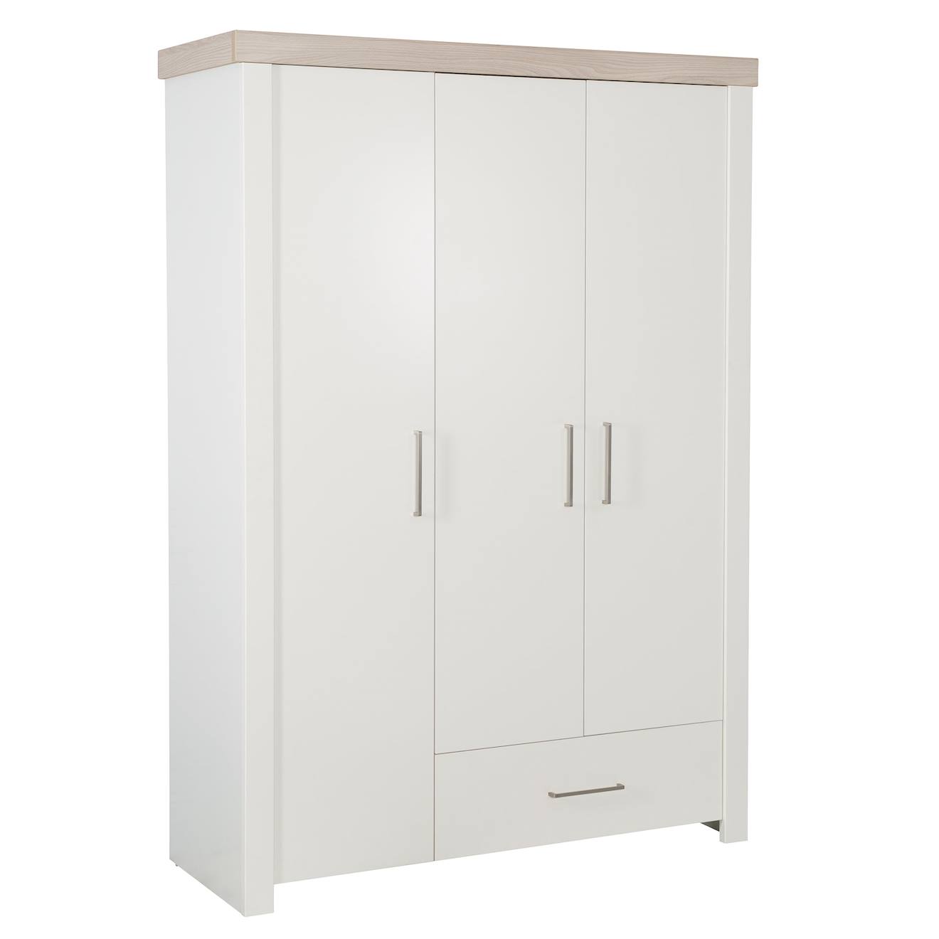 Armoire Bébé 3 Portes À Fermeture Douce Lucy Blanc Cassé / Décor Luna Elm