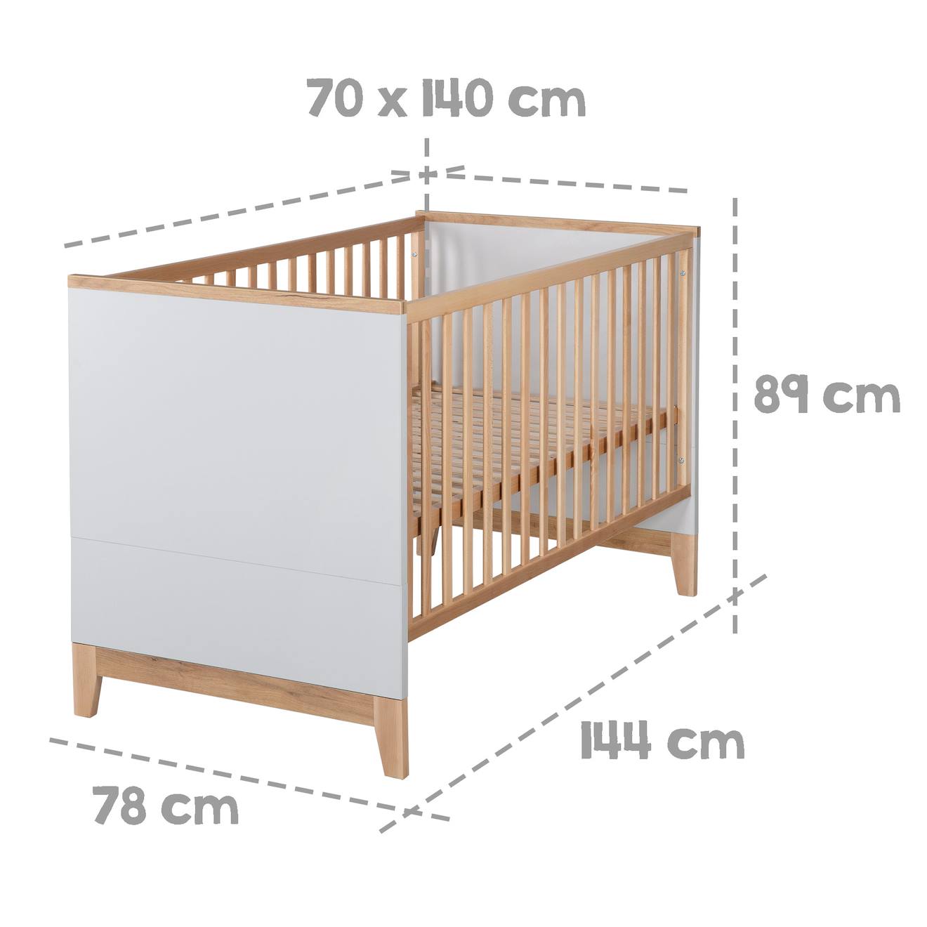 Chambre Bébé Évolutive Complète Au Style Scandinave Caro Gris Clair / Chêne Doré (Roba) - Image 2