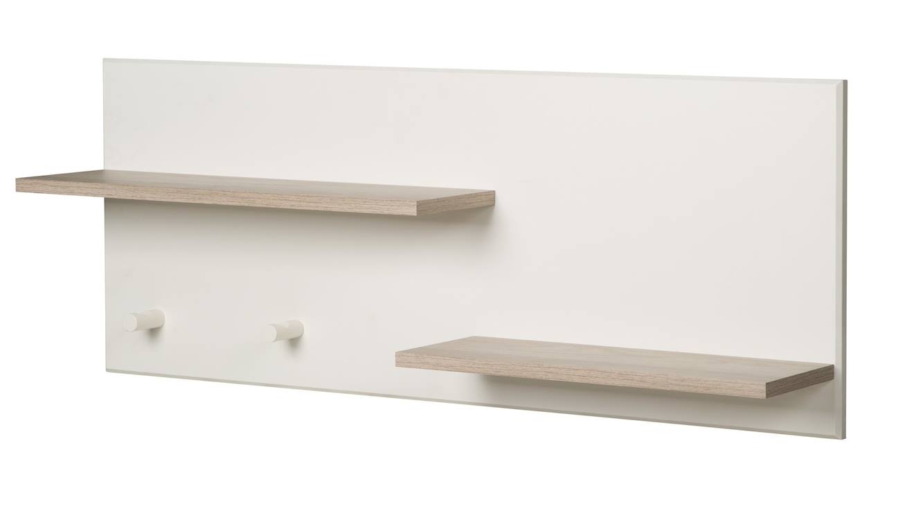 Étagère Murale 2 Tablettes Et 2 Patères Felicia Blanc Cassé / Décor Luna Elm