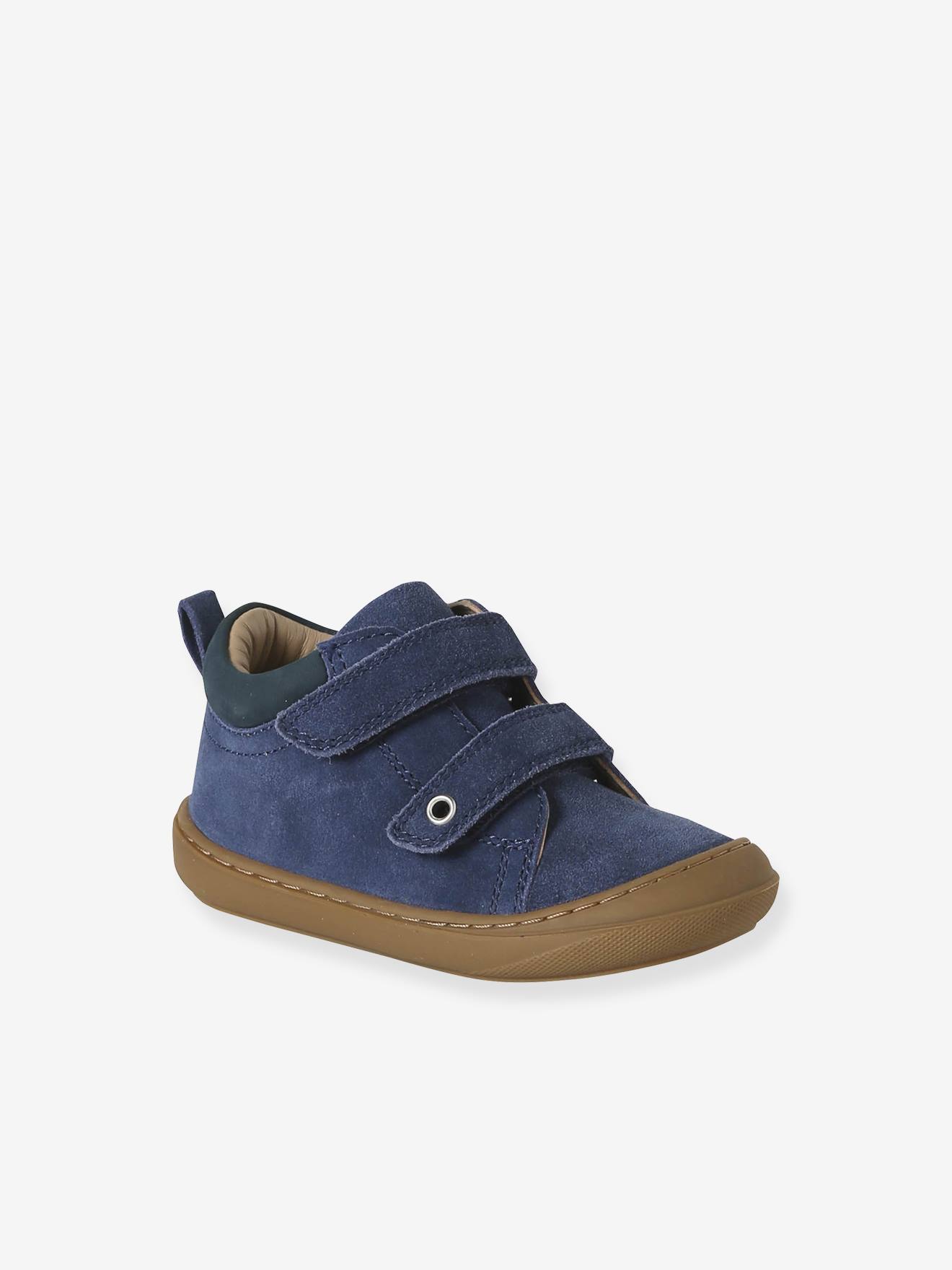 Bottillons à scratchs cuir souple bébé premiers pas bleu