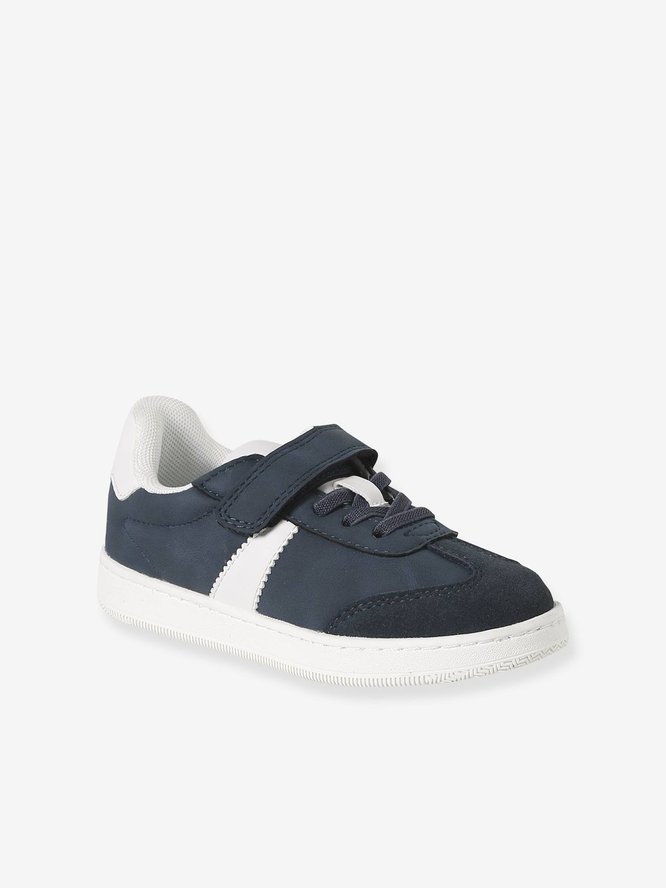 Baskets enfant garçon synthétique à scratchs et lacets élastiqués marine