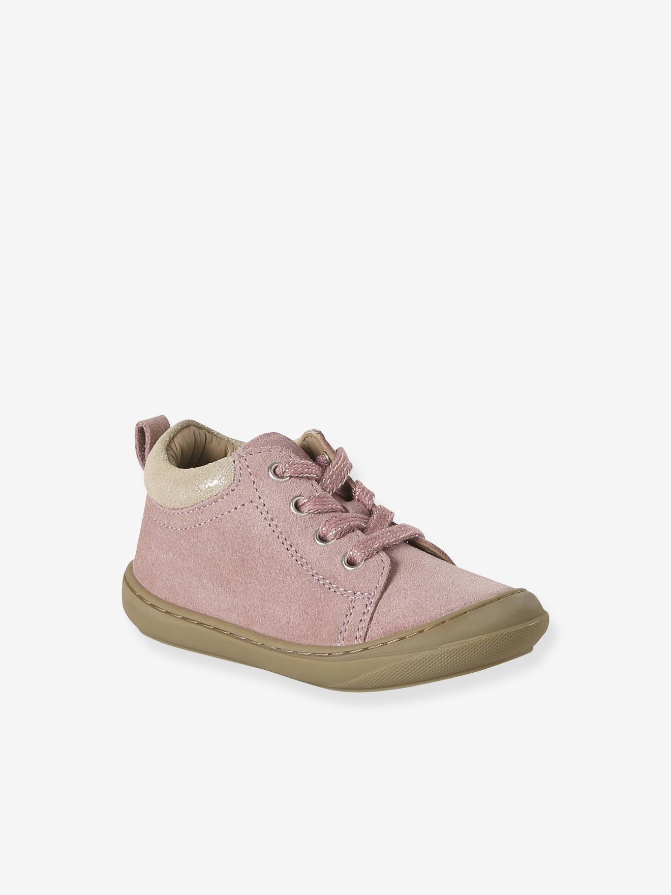 Bottillons bébé cuir à lacets premiers pas rose