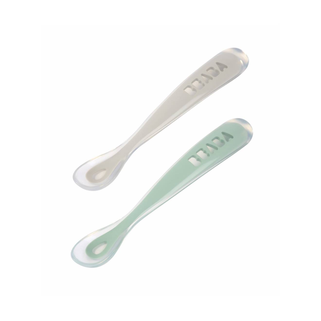 Lot De 2 Cuillères Silicone 1er Âge Gris/vert