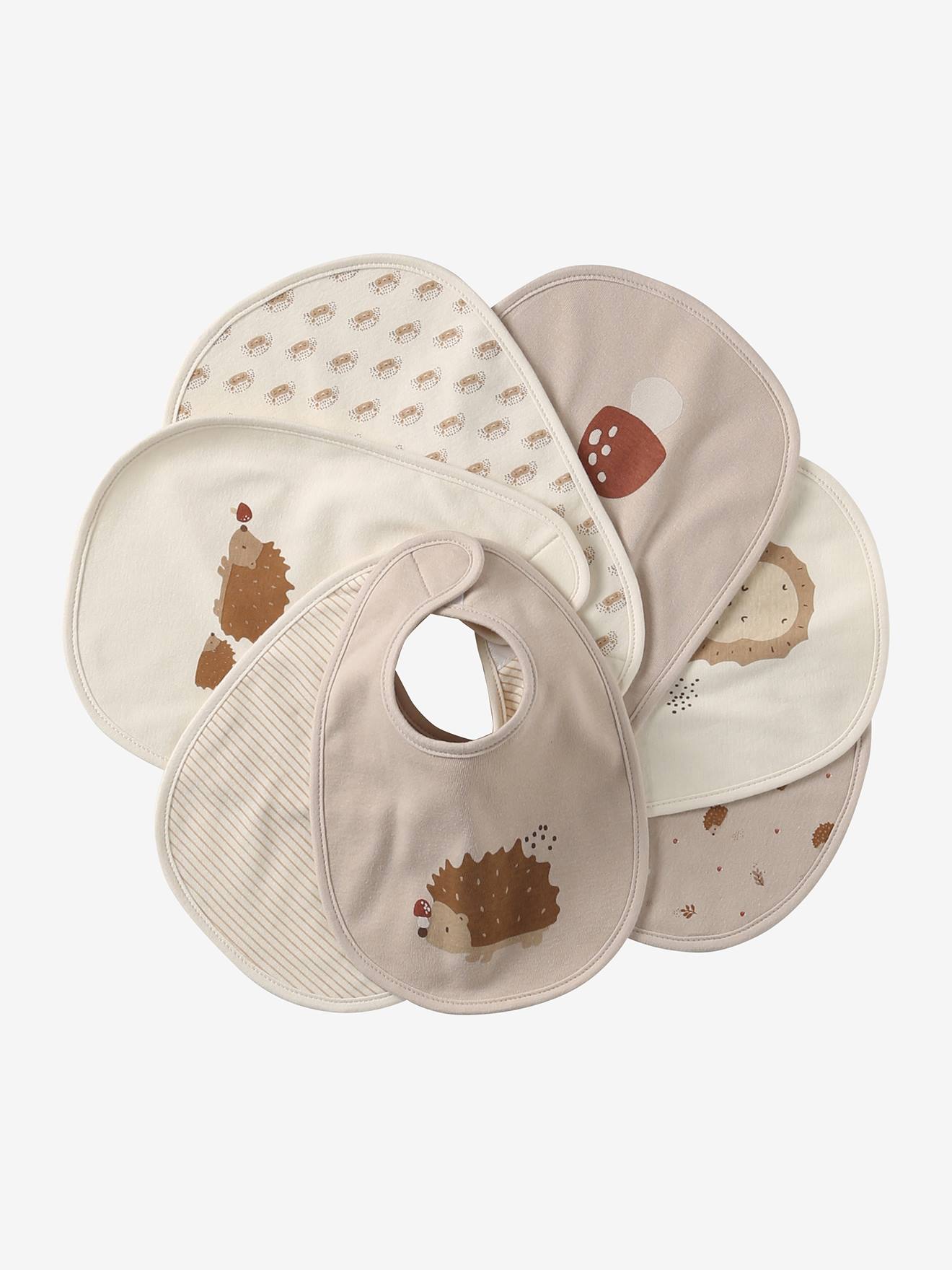 Lot de 7 bavoirs naissance en coton bio* vertbaudet cappuccino