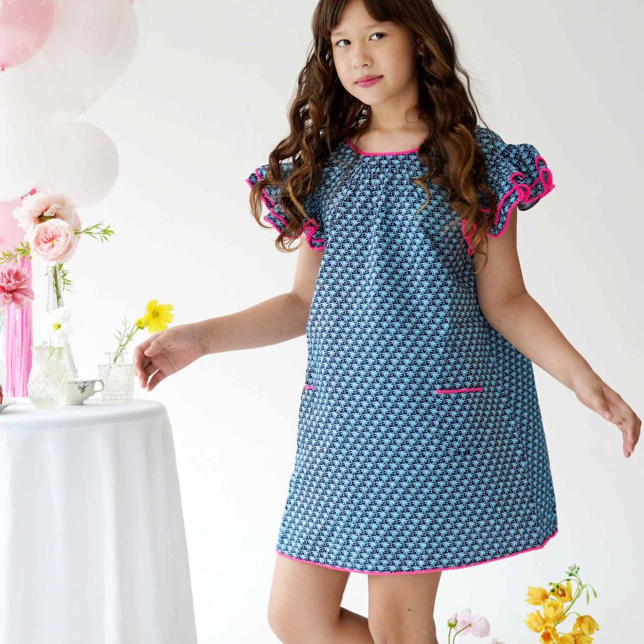 Robe Cérémonie Coton Palmiers Butterfly Bleu Marine
