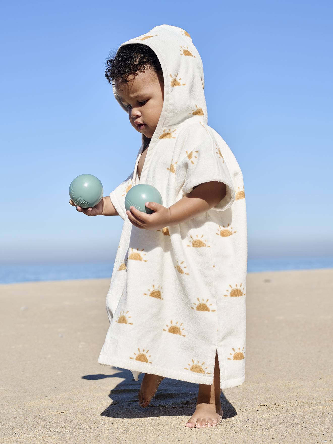 Poncho de bain / plage bébé personnalisable, avec coton recyclé blanc imprimé