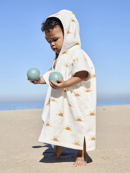 Vertbaudet - Poncho de bain / plage bébé personnalisable, avec coton recyclé blanc imprimé