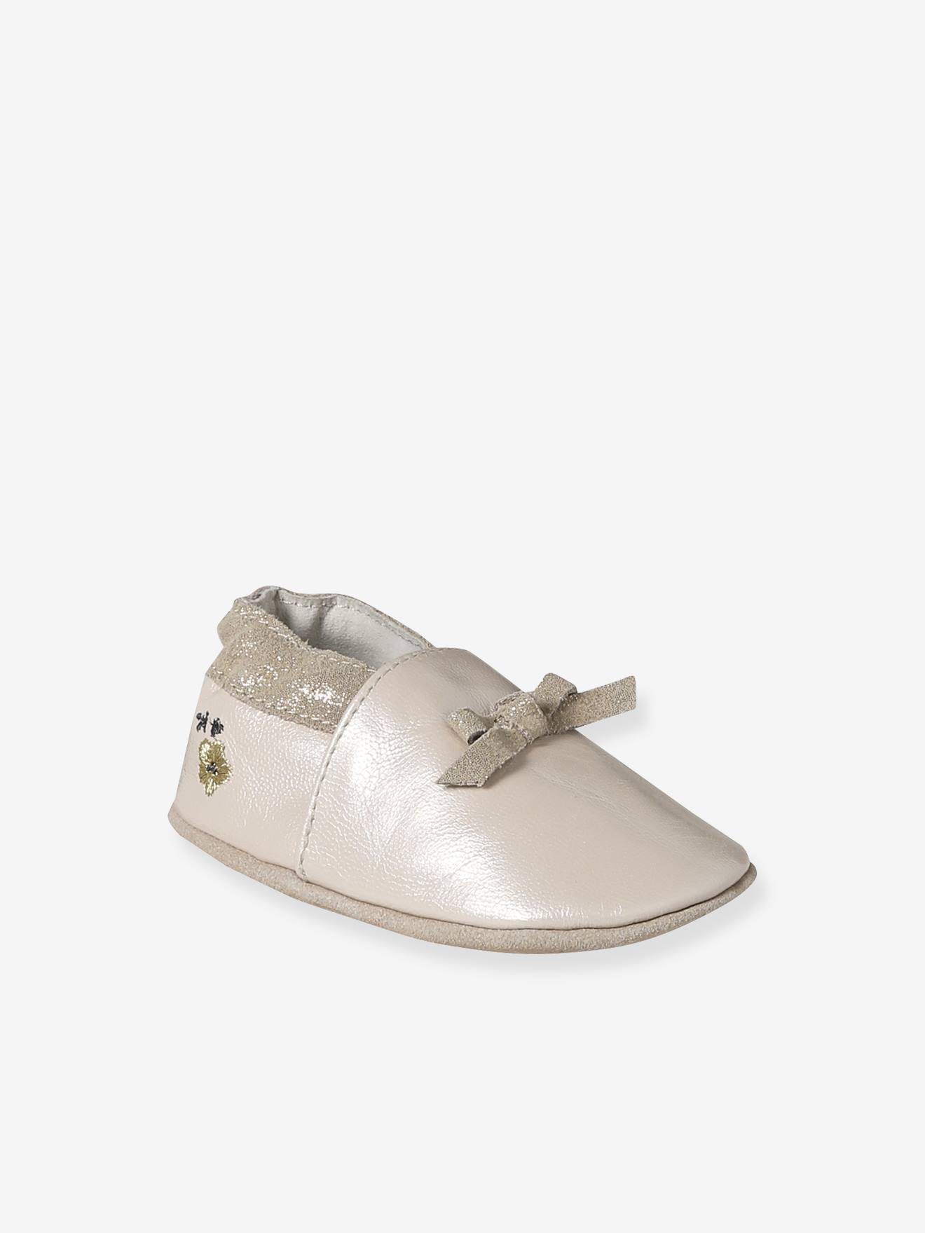 Chaussons élastiqués en cuir souple bébé rose pâle