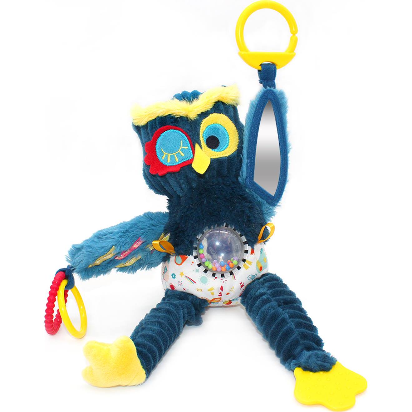 Peluche D'activités Nomade Chillos Le Paresseux Bleu, Jaune, Blanc