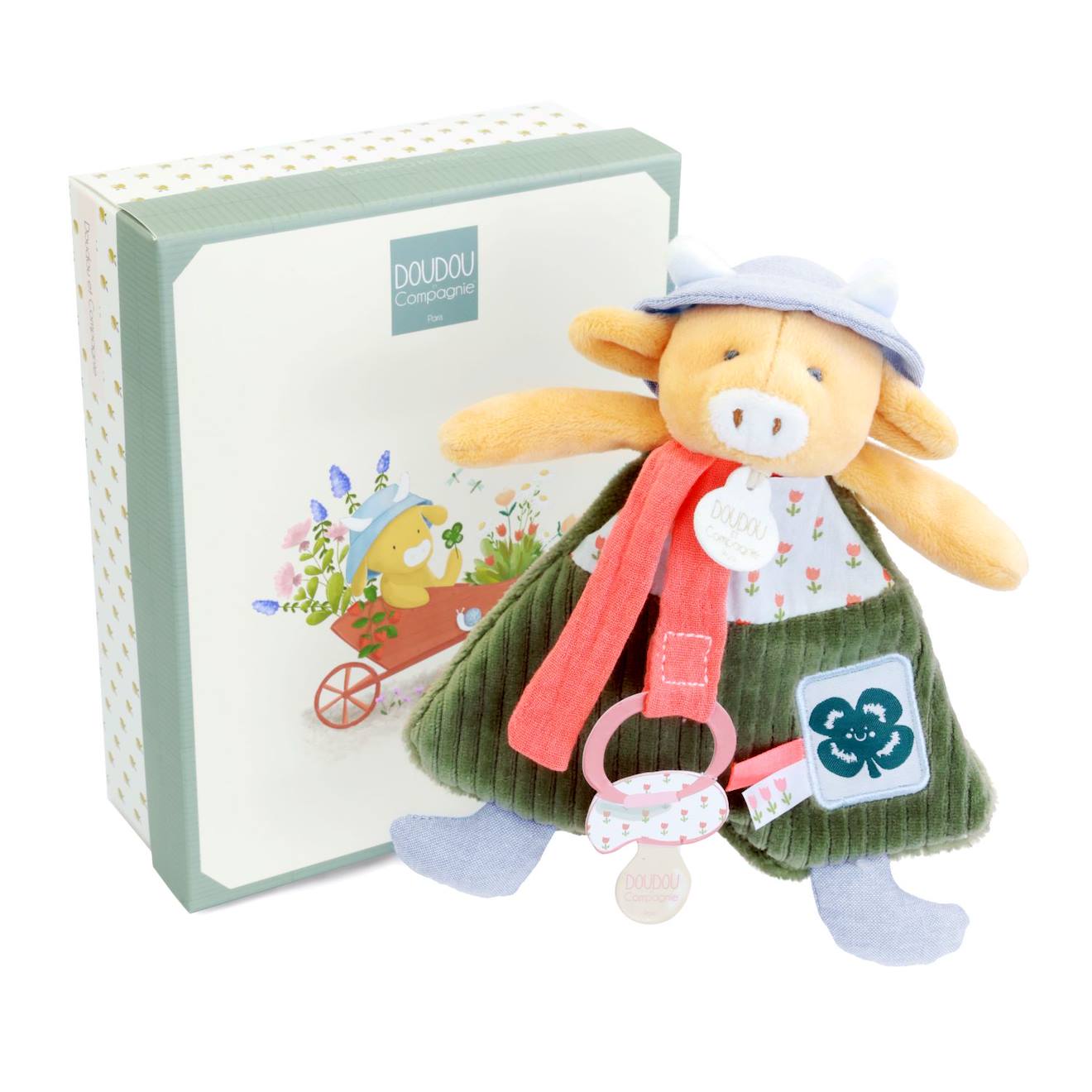 Doudou Attache-sucette Vache Aneth 19 Cm Vert