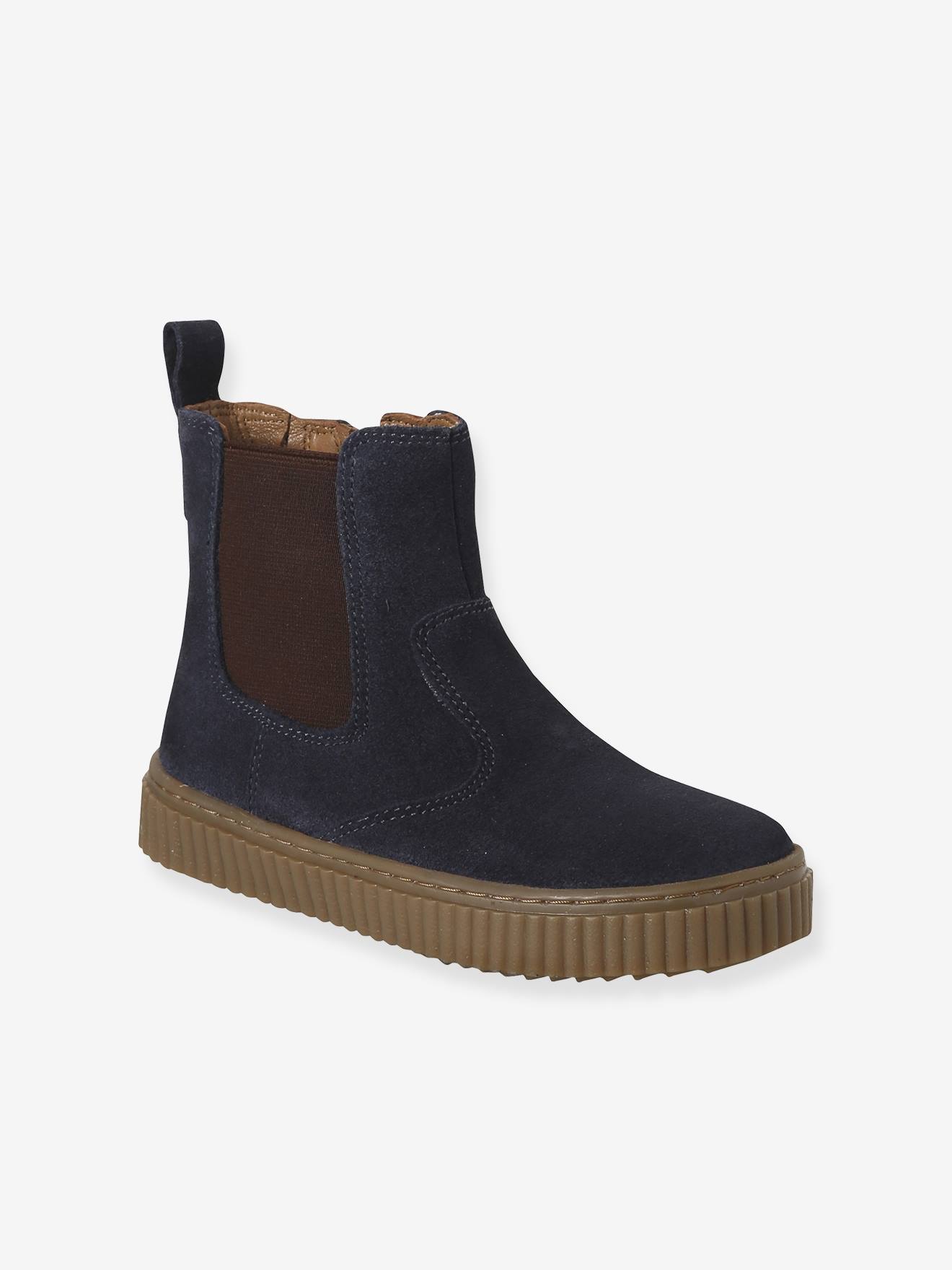 Boots mixte cuir zippées et élastiquées marine Boots mixte cuir zippées et élastiquées marine