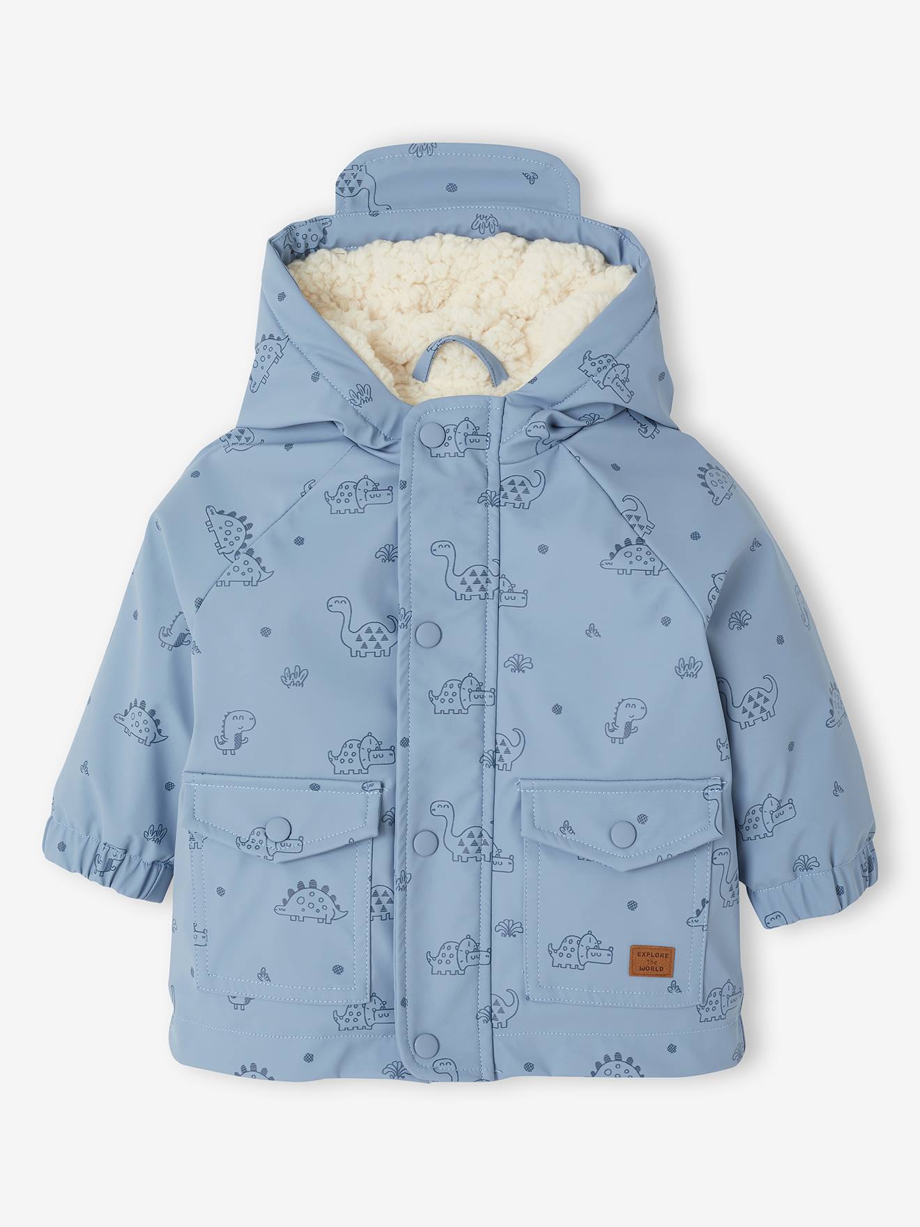 Ciré bébé à capuche doublé en sherpa bleu grisé