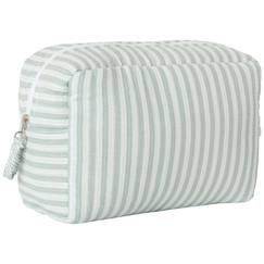 Puériculture-Trousse de toilette gaze de coton rayé vert de gris