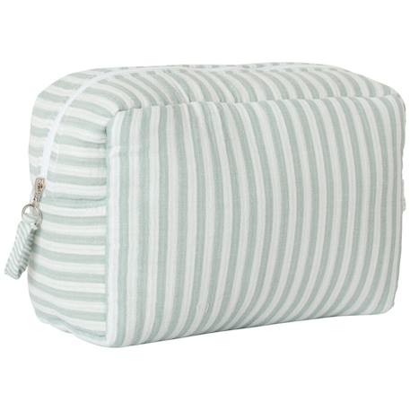 Bb&Co - Trousse De Toilette Gaze De Coton Rayé Vert De Gris Vert De Gris, Blanc