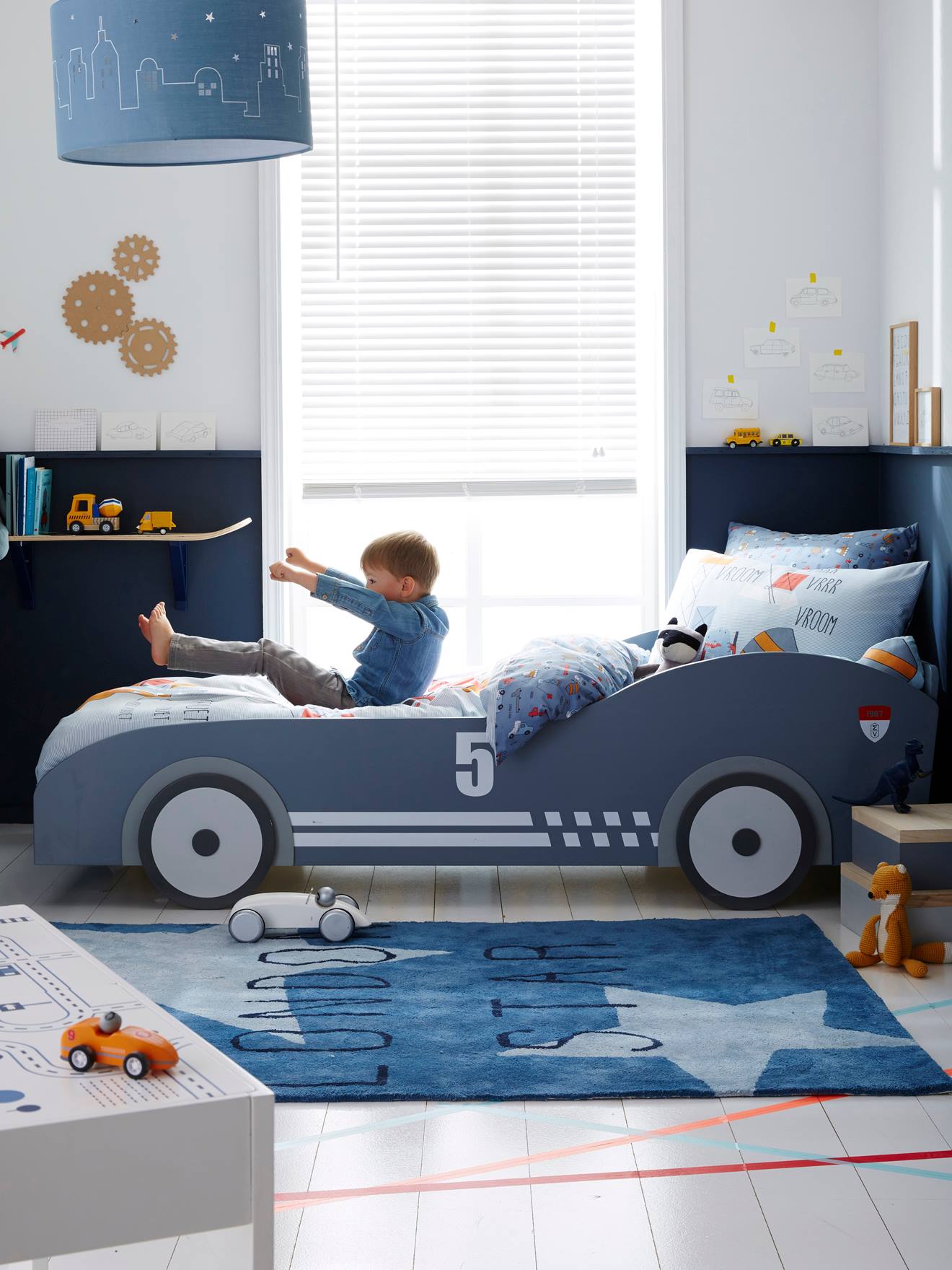 Lit voiture de course LIGNE DROLE DE BOLIDE gris