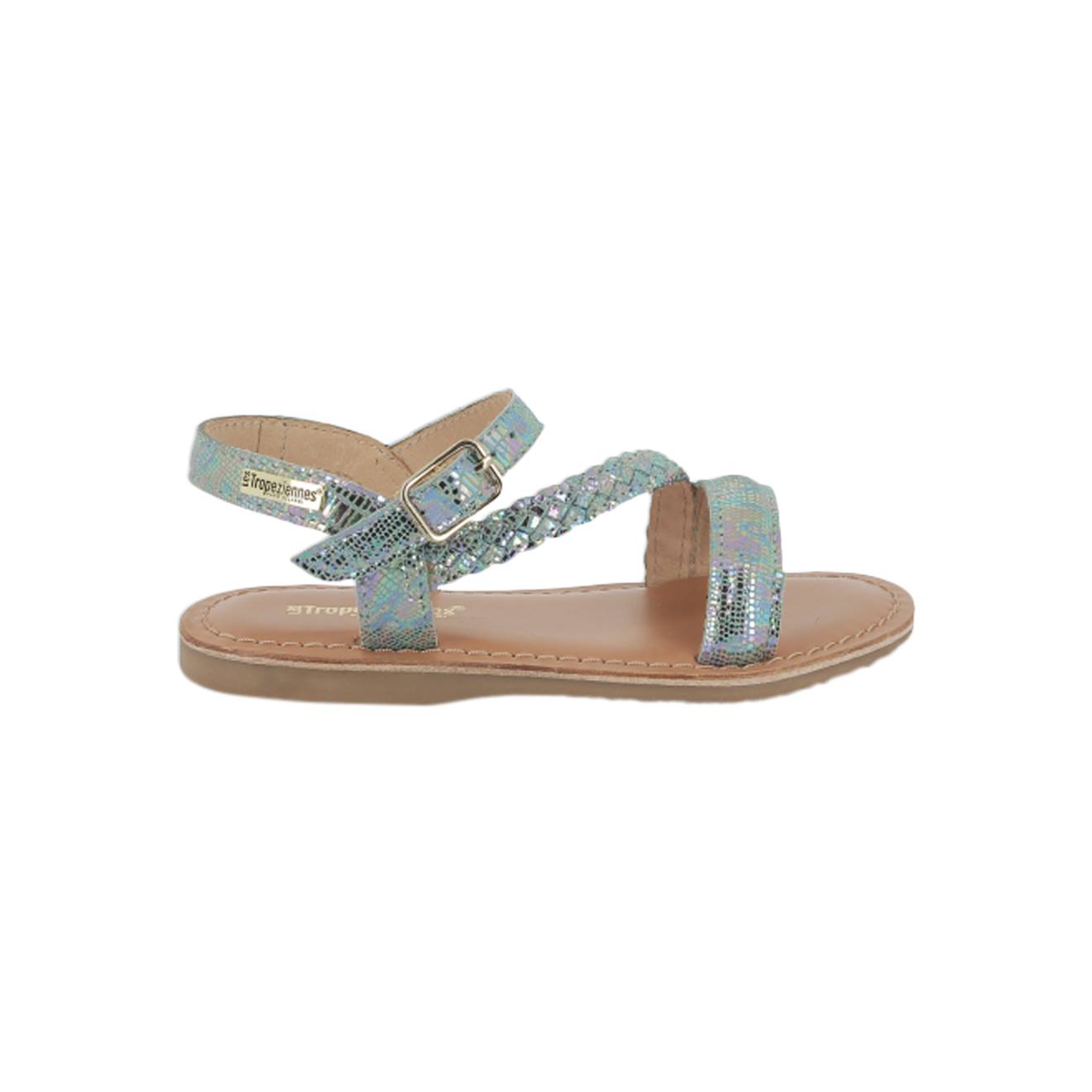 Sandales En Cuir À Brides Bleu Hologram