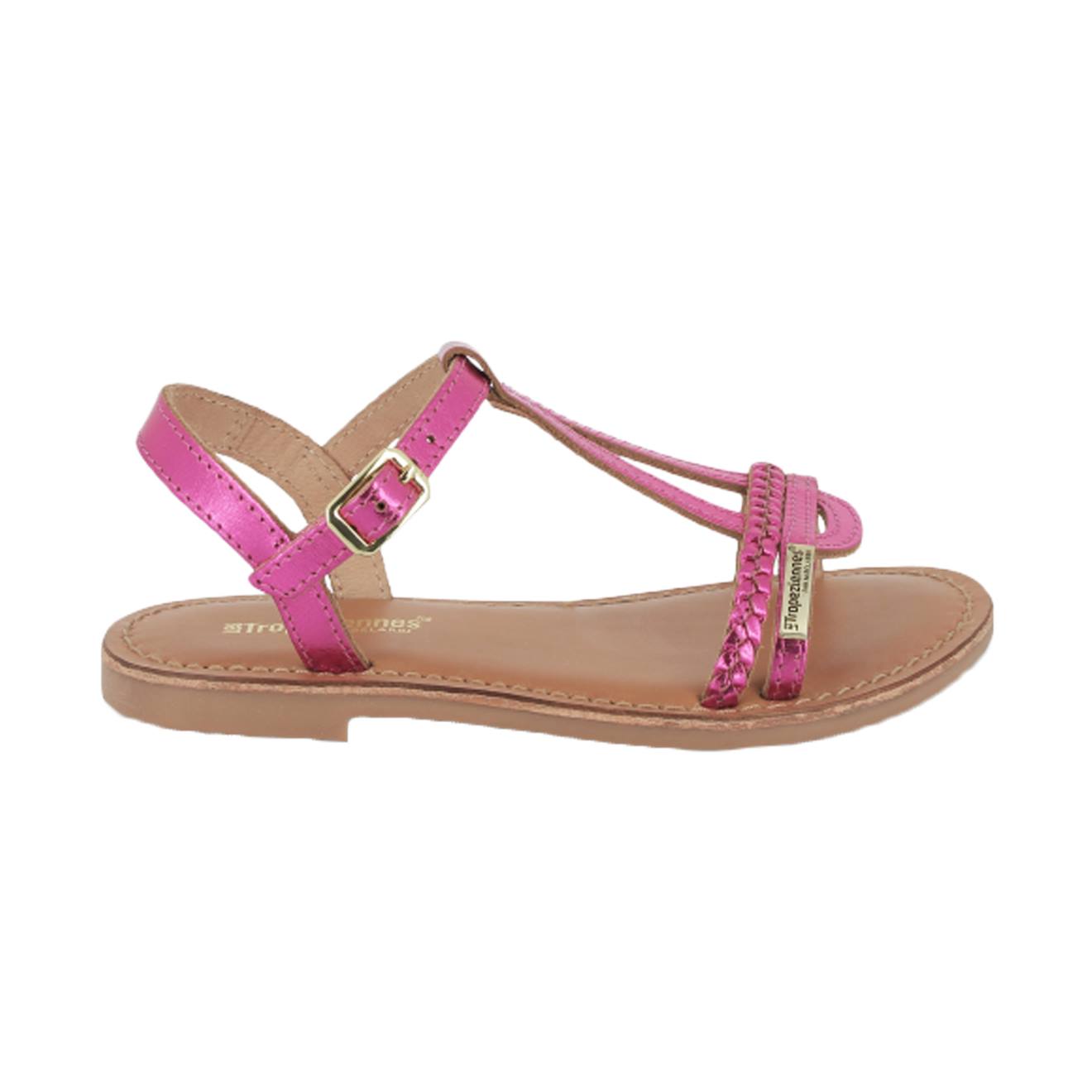 Sandales En Cuir À Brides Fuchsia Metal