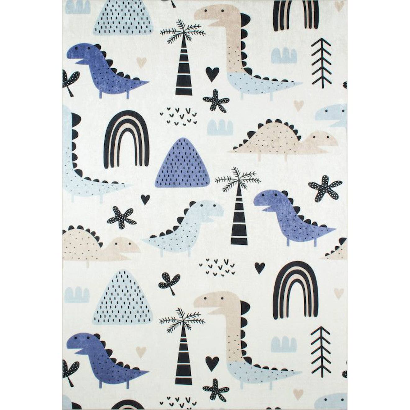 Tapis Enfant Dinosaures Happy En Polyester Bleu