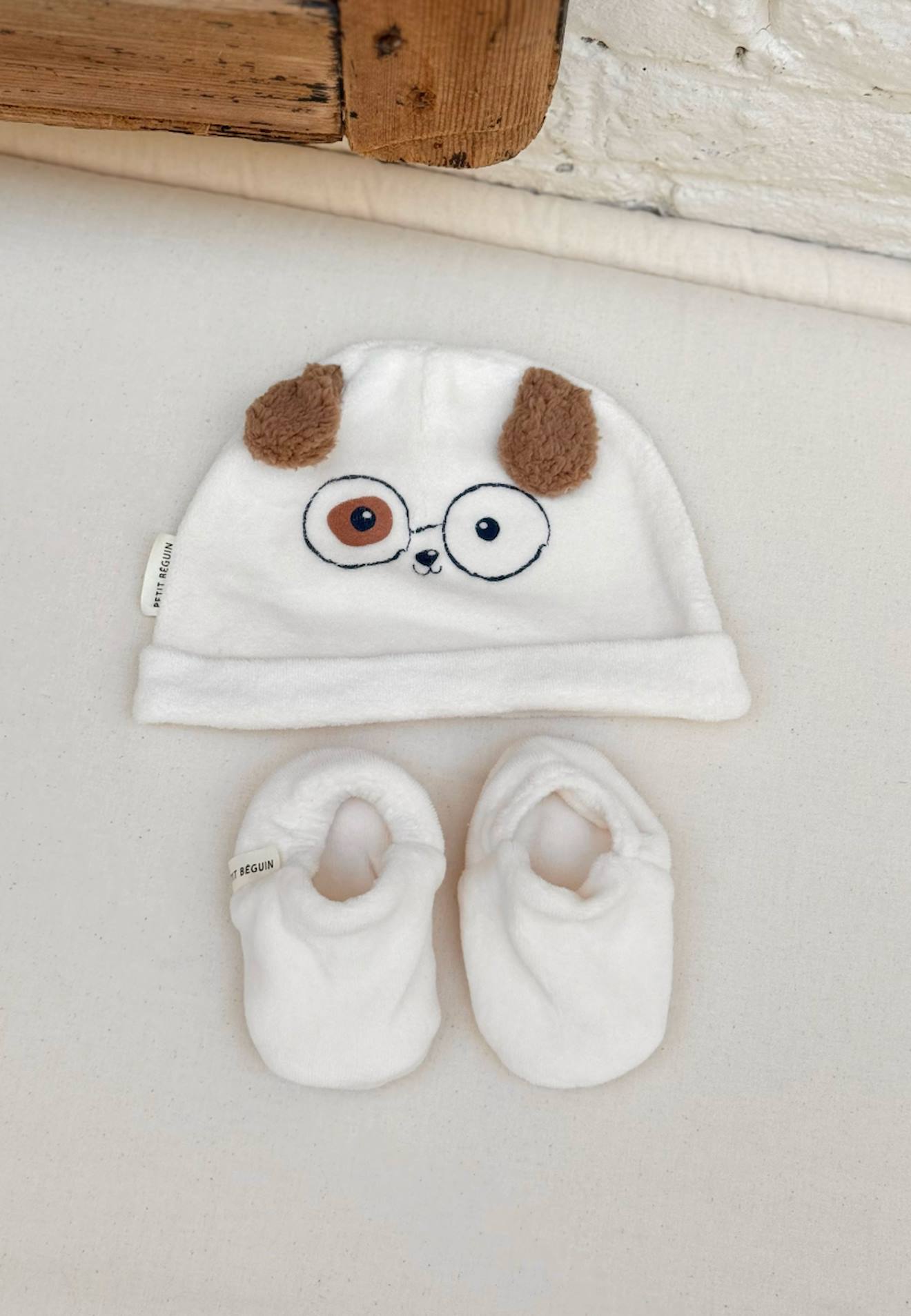 Bonnet Bébé Et Chaussons Zeste D'amour Ecru