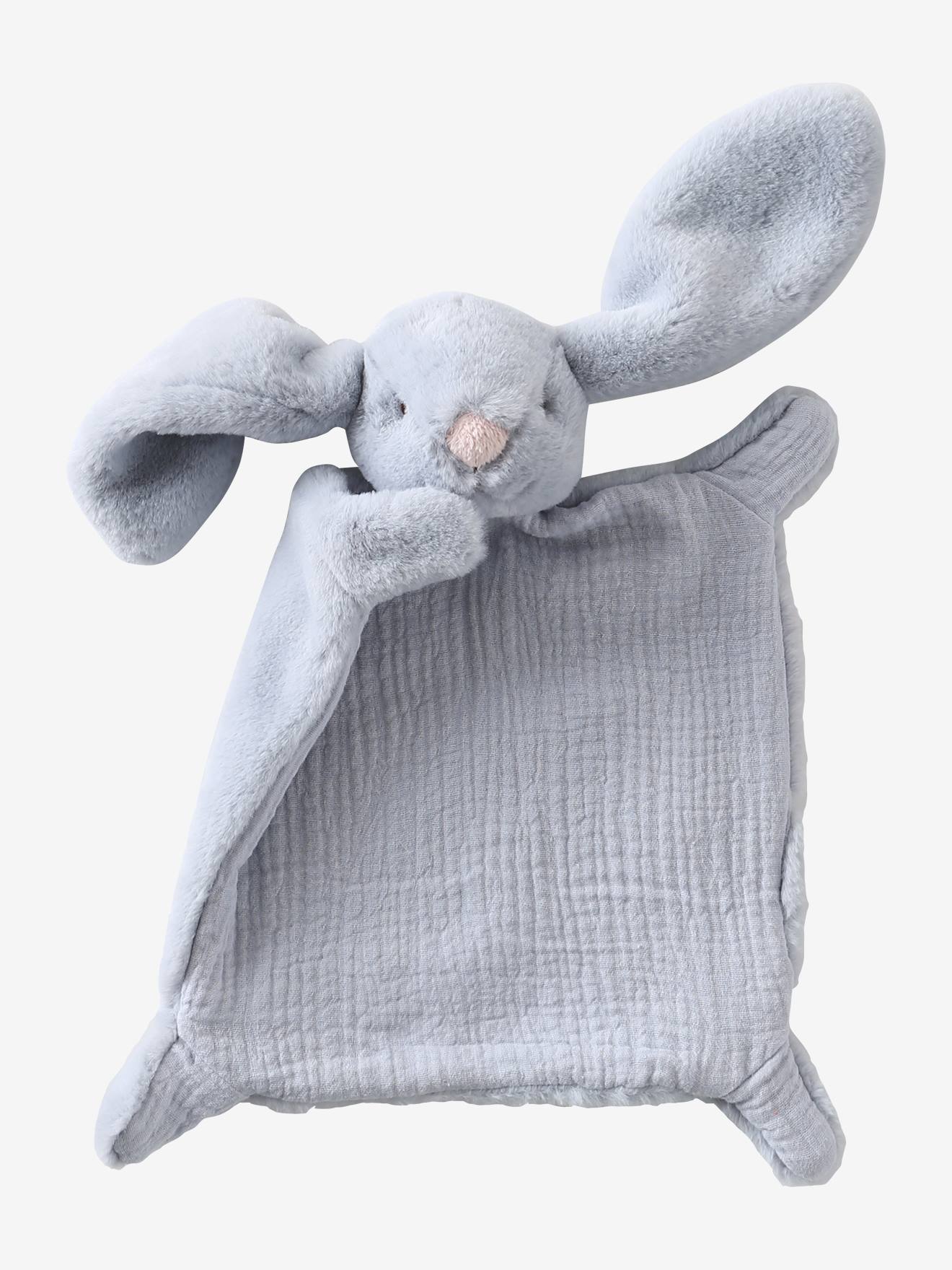 Doudou lapin bi-matière personnalisable bleu