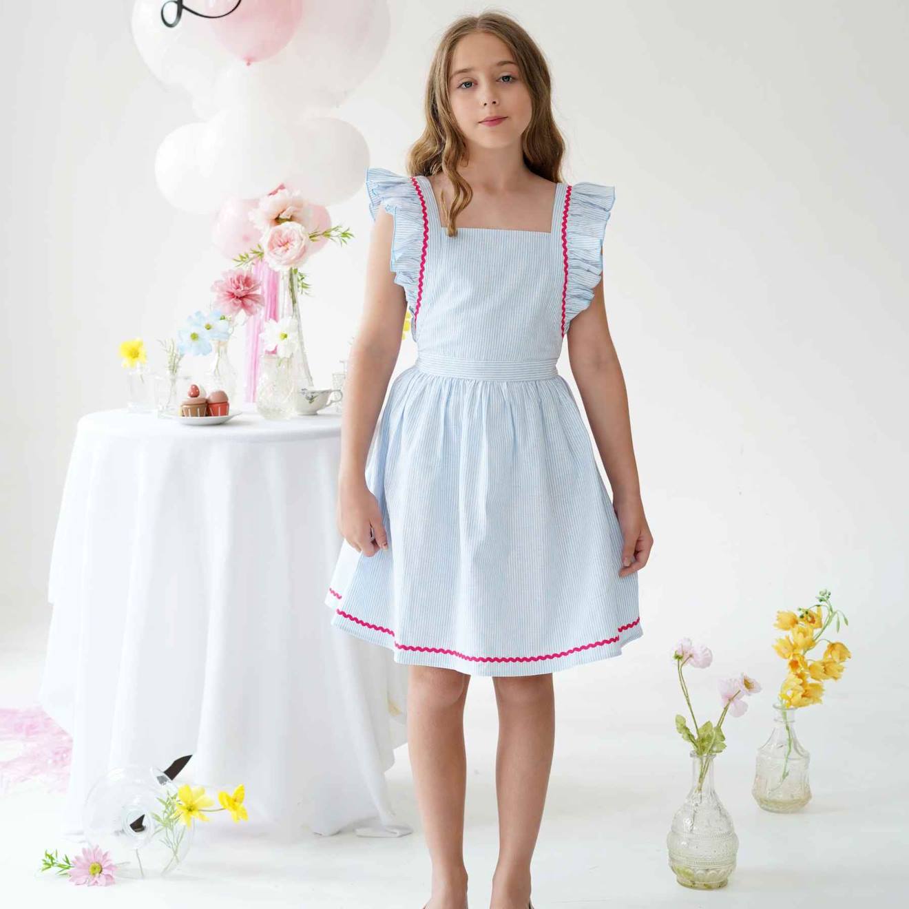 Robe Cérémonie Fines Rayures Lili Bleu Blanc