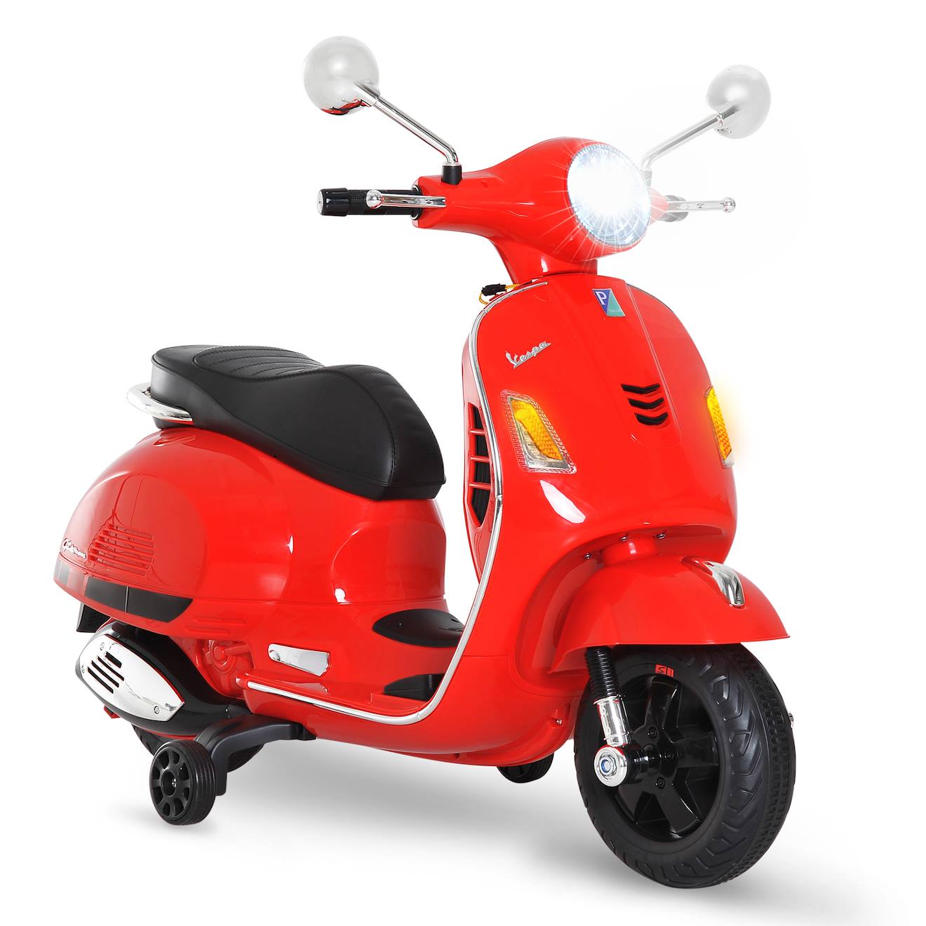 Scooter Moto Électrique Enfant Vespa 6v Musique Mp3 Port Usb Klaxon Phare Feu Ar Rouge