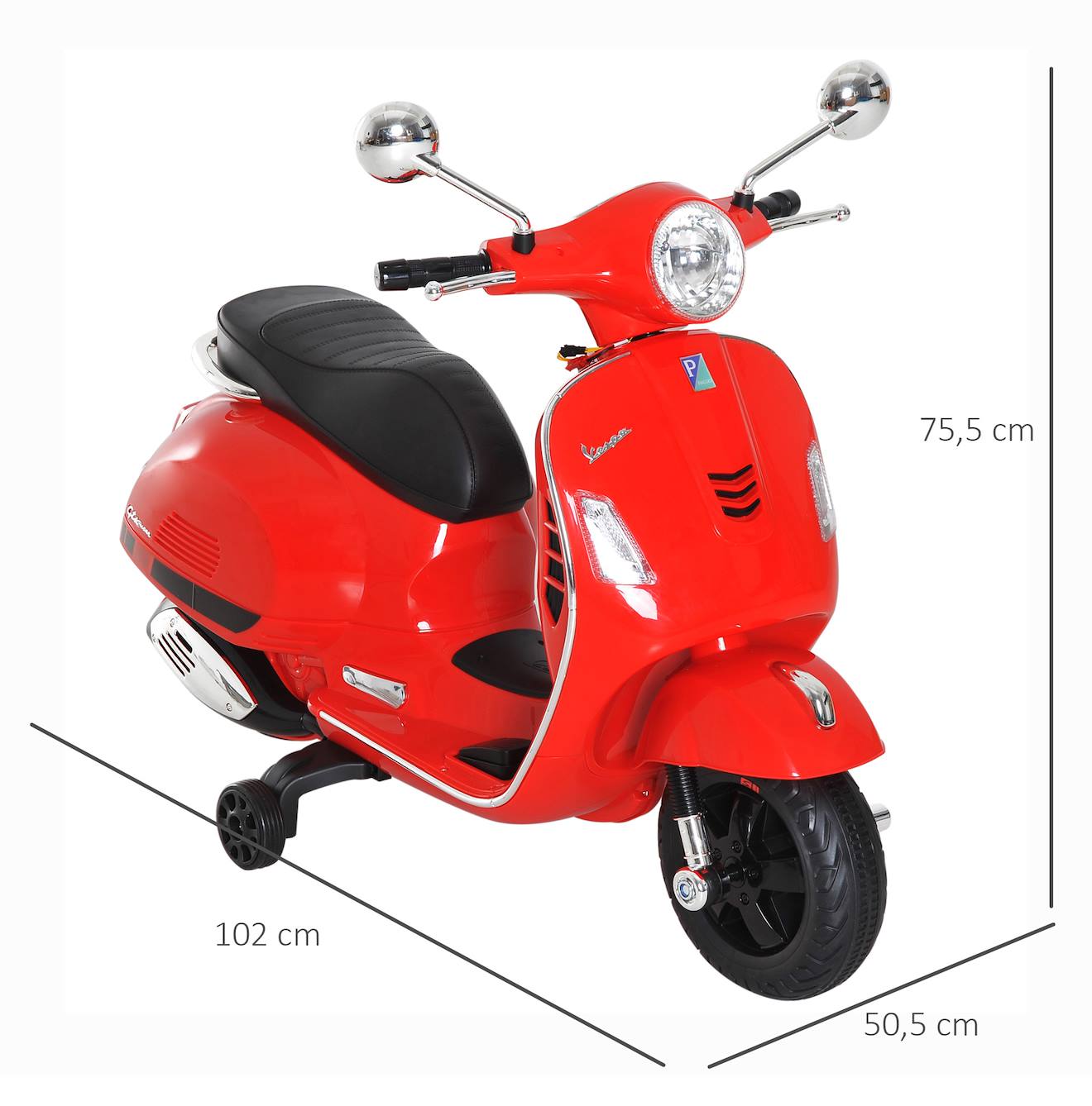 Scooter Moto Électrique Enfant Vespa 6v Musique Mp3 Port Usb Klaxon Phare Feu Ar Rouge (Homcom) - Image 2