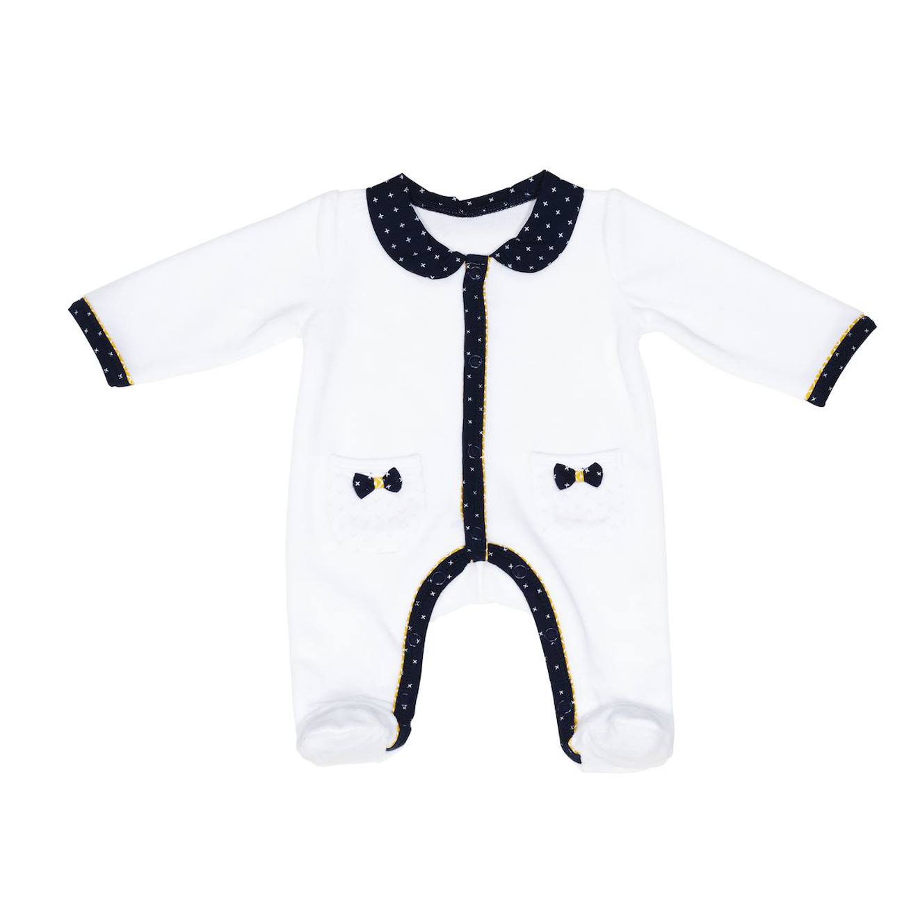 Pyjama Bébé À Manches Longues En Velours - Hello Blanc/bleu