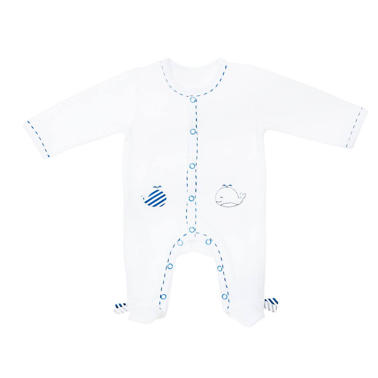 Pyjama Bébé À Manches Longues En Velours - Blue Baleine Blanc/blanc