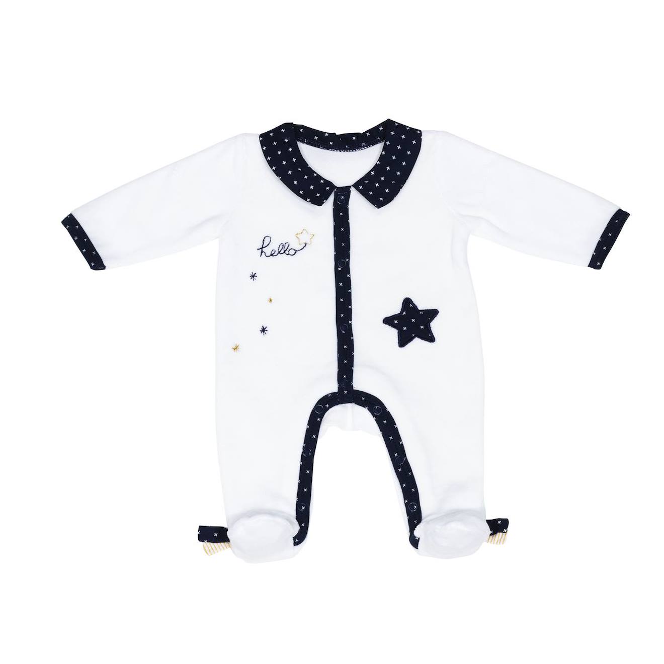 Pyjama Bébé À Manches Longues En Velours - Hello Blanc
