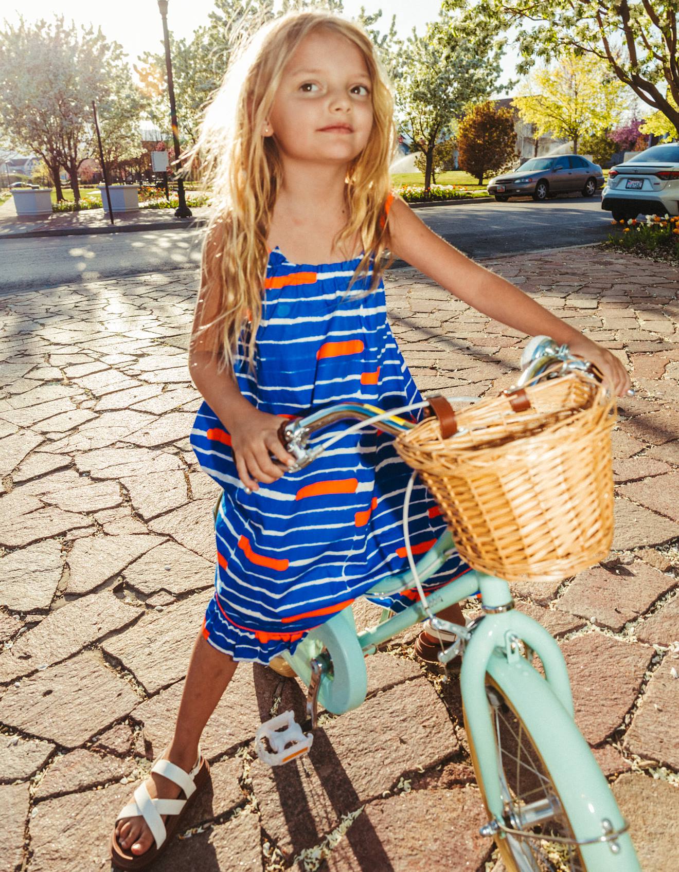 Robe En Coton Évasée Avec Motif Bleu