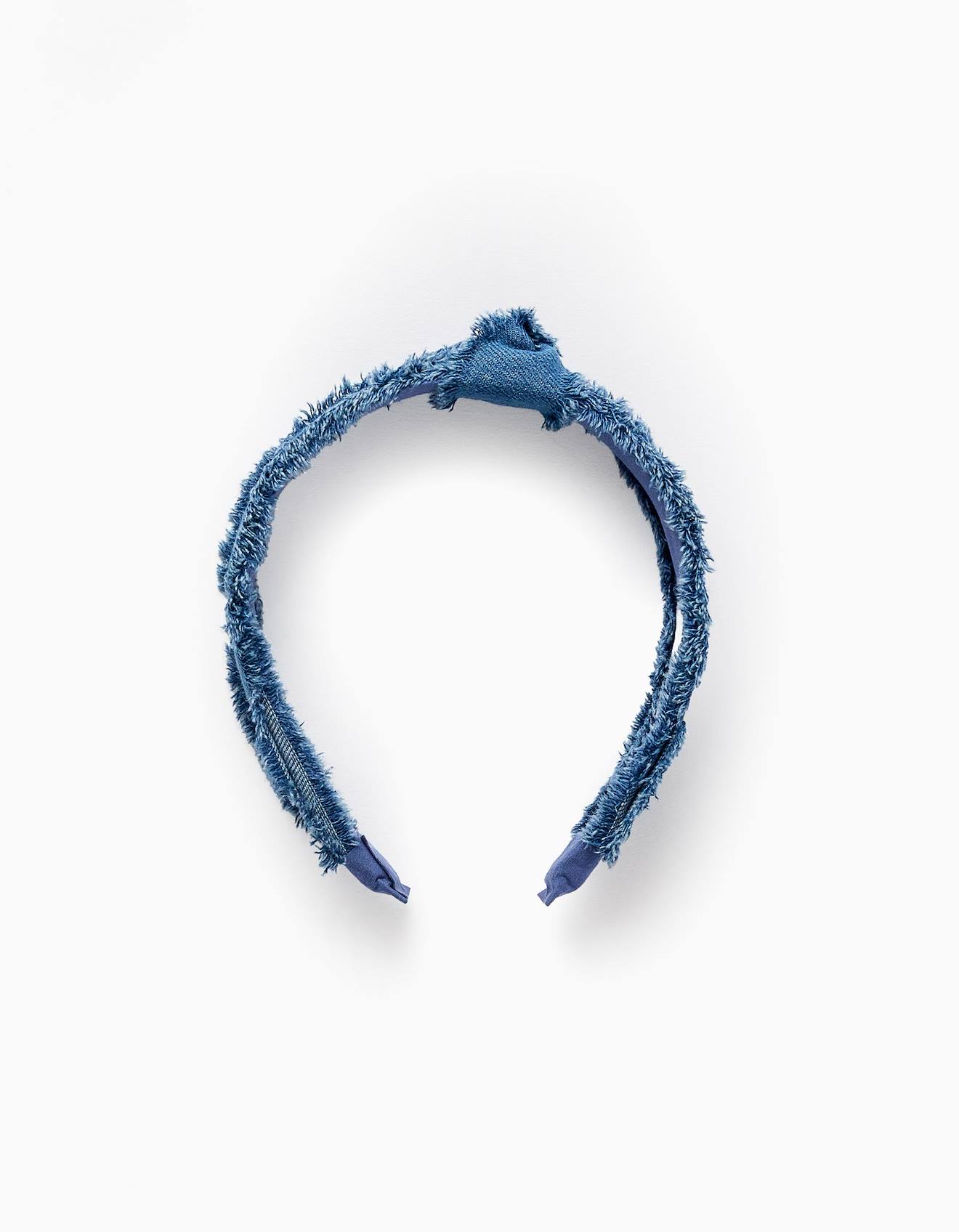 Serre-tête En Denim Effiloché Avec Noeud Bleu Clair