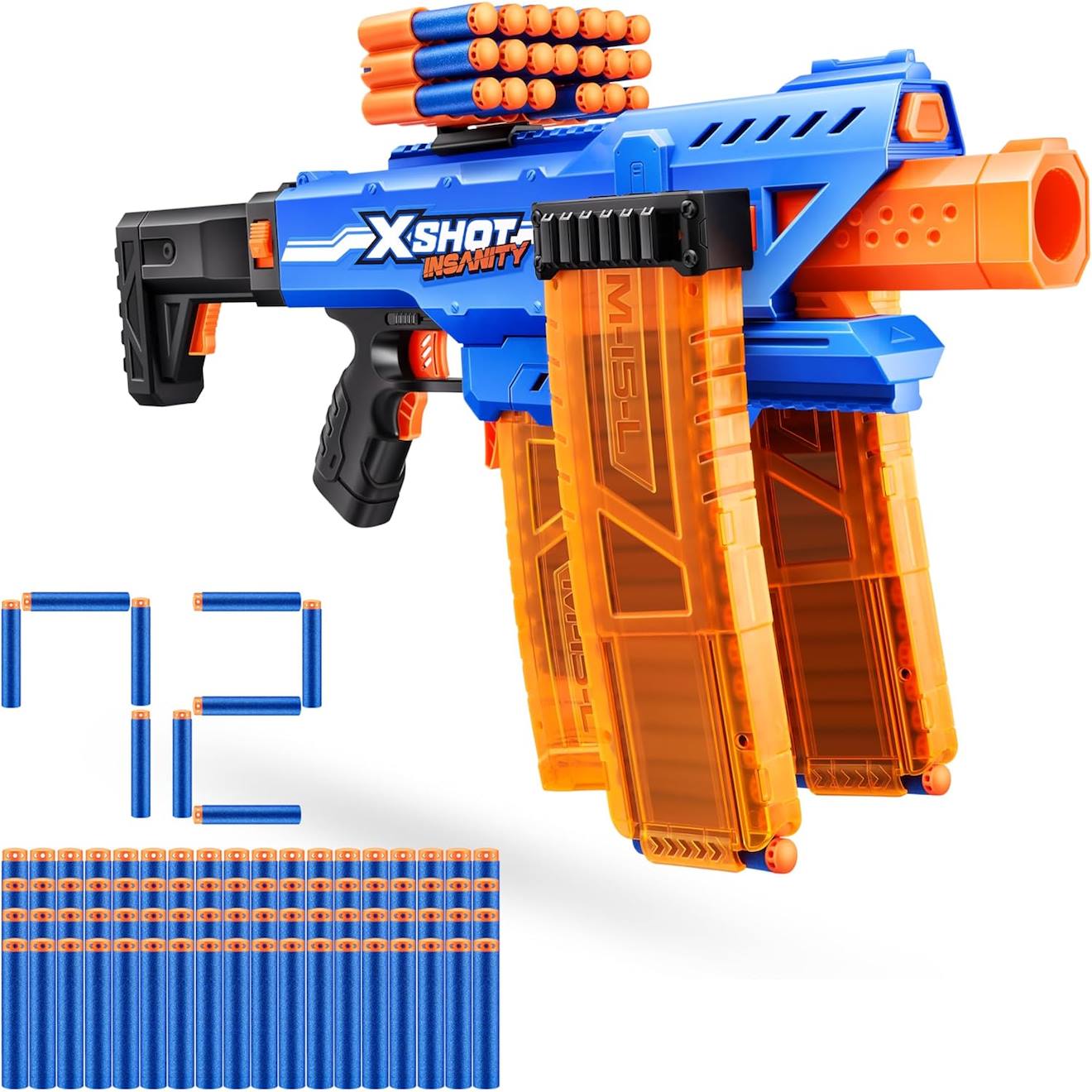 Xshot - Insanity Clip Blaster Motorisé Avec Fléchettes Bleu Et Orange