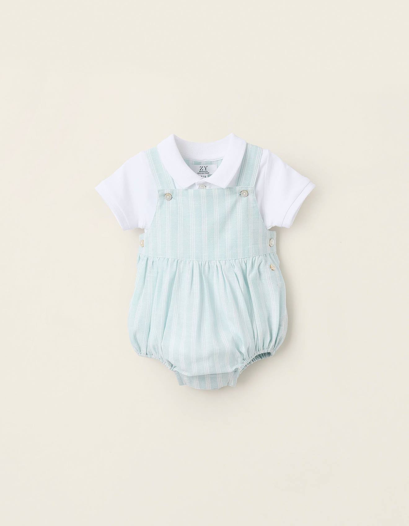 Body + Combi-short En Coton Et Lin Bleu Clair