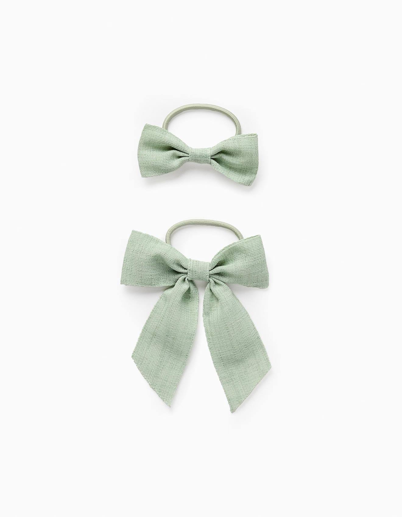 Pack Barrette À Cheveux + Élastique Avec Nœuds Vert Clair